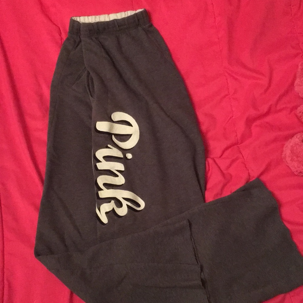 Dark grey victoria secret / pink boyfriend pants.